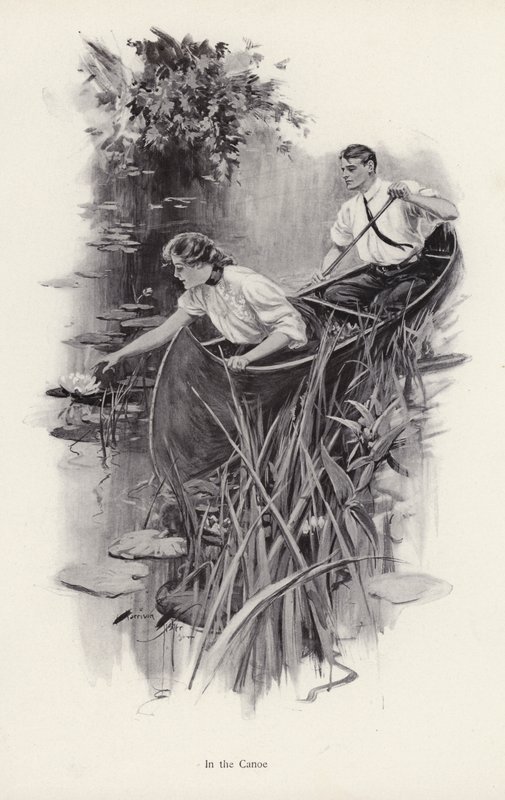 Man and woman in a canoe by Harrison Fisher
