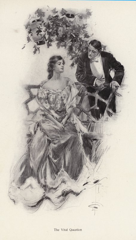 Man proposing marriage to a woman by Harrison Fisher