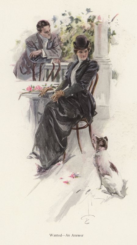 Man waits for an answer from a young woman by Harrison Fisher