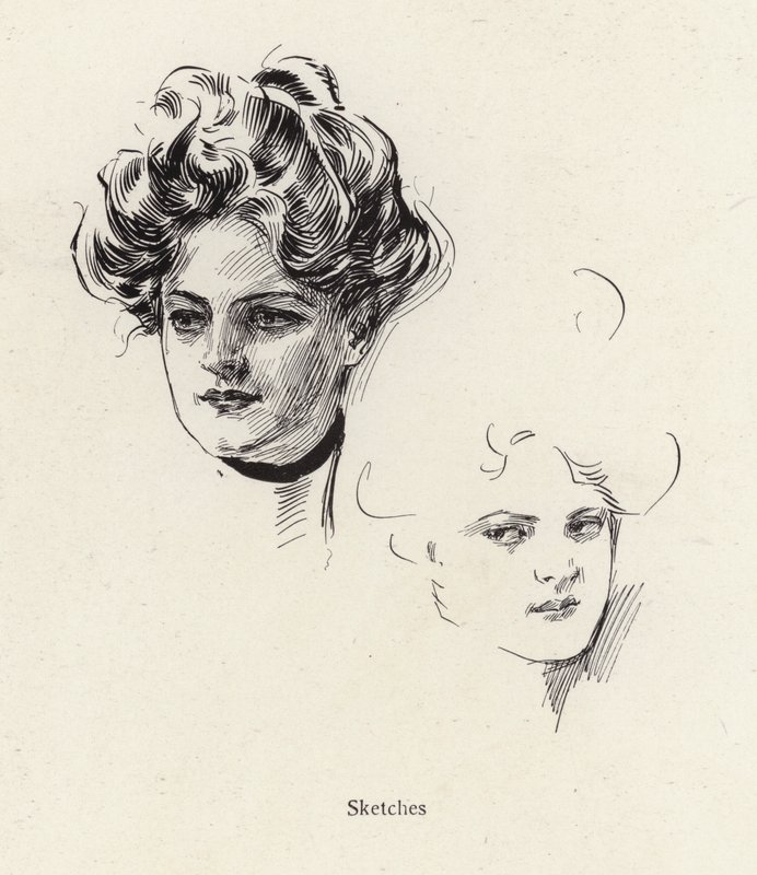 Pen sketches of a young woman by Harrison Fisher