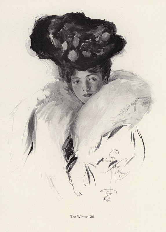 Portrait of a young woman in a hat and fur coat by Harrison Fisher