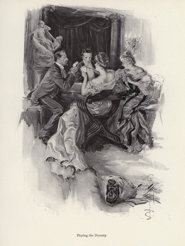 Two couples playing cards at an evening party by Harrison Fisher