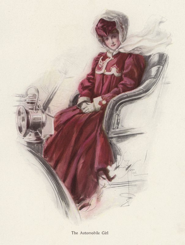 Young woman sitting in a car by Harrison Fisher