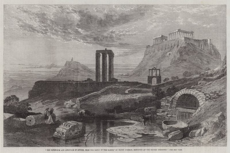 The Olympaeum and Acropolis of Athens, from the Banks of the Ilissus, exhibited at the British Institution by Harry John Johnson