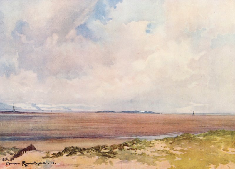 Golf Courses: Hoylake, Looking Out to Hilbre from the Ninth Tee by Harry (1878 1950) Rountree