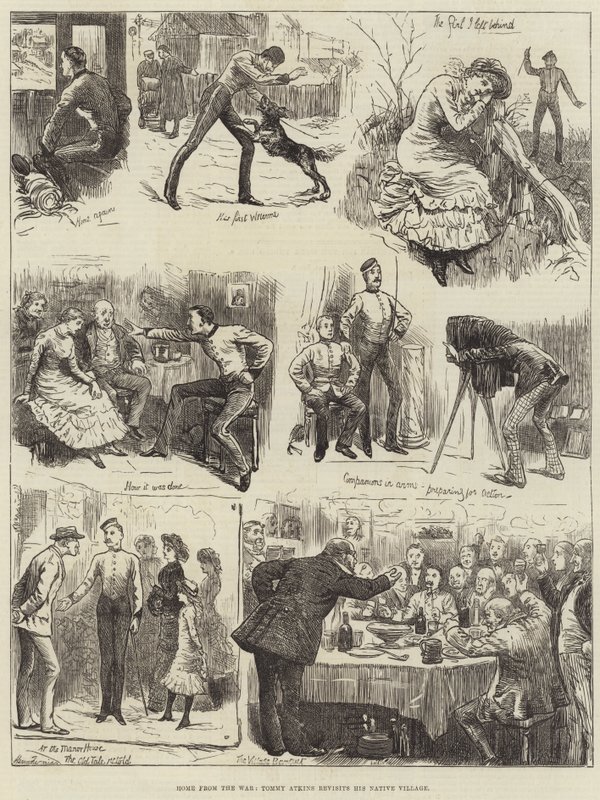 Home from the War, Tommy Atkins Revisits His Native Village by Harry Furniss
