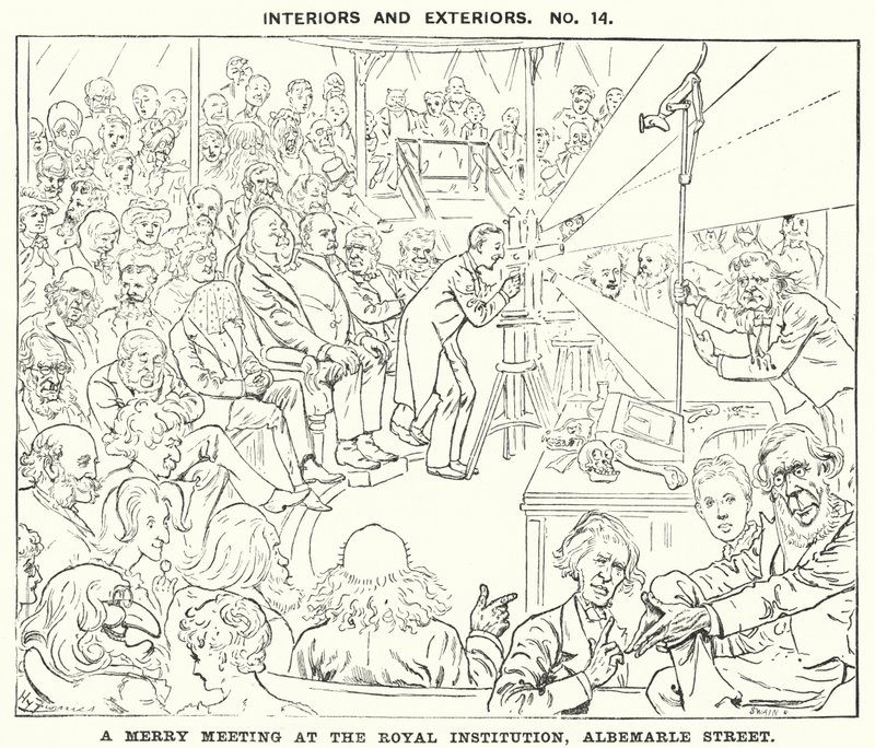 Punch cartoon: A Merry Meeting at the Royal Institution, Albemarle Street, London by Harry Furniss