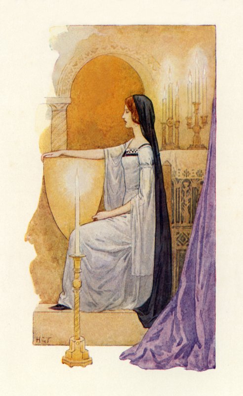 A most beautiful lady seen by Sir Gawaine by Harry George Theaker