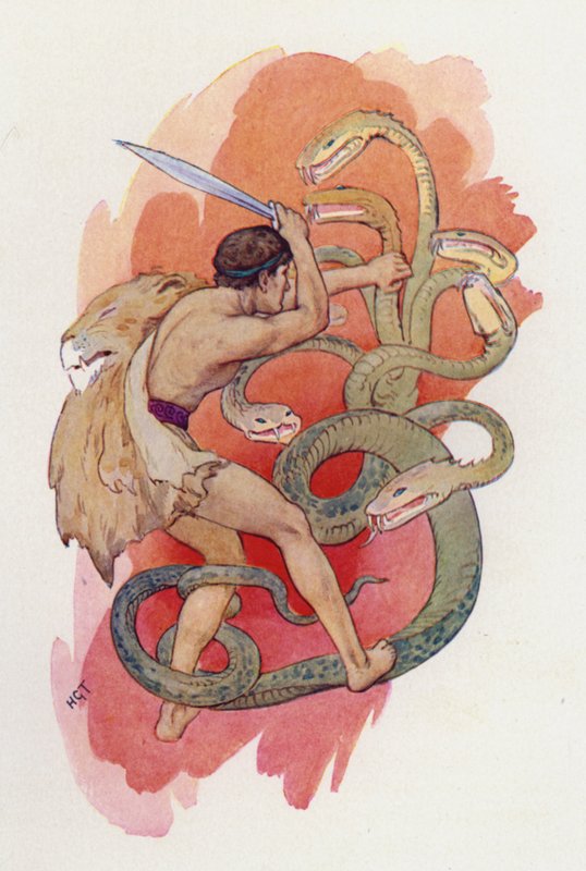Hercules and the seven-headed serpent by Harry George Theaker