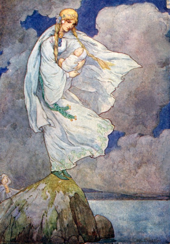 She had taken the baby onto a big grey rock by Harry George Theaker