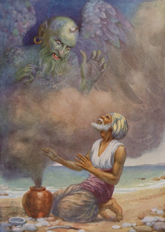 The Genie Escapes from the Vase by Harry George Theaker