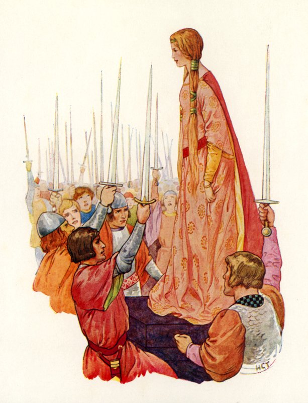 The Knights saluting Princess Guinevere, their future Queen by Harry George Theaker