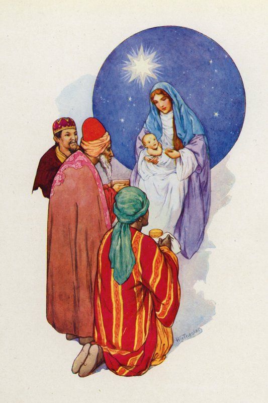 The Wise Men saw the young child with Mary his mother, and fell down and worshipped Him by Harry George Theaker