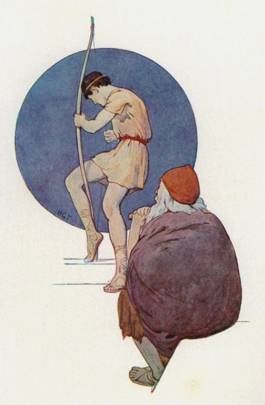Ulysses watched the nobles as they tried, one after another, to bend the great bow by Harry George Theaker