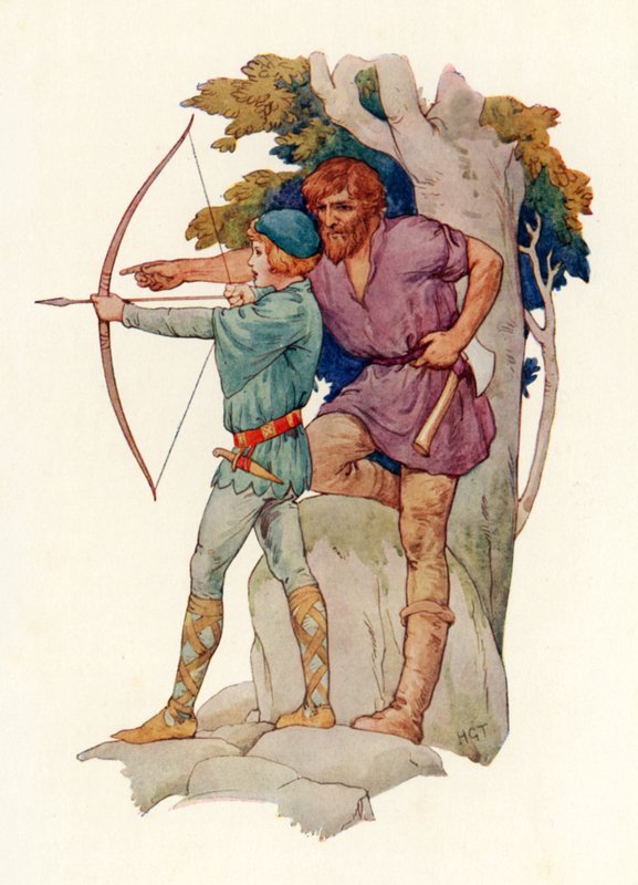 Young Lancelot Being Taught Archery by the Woodman by Harry George Theaker