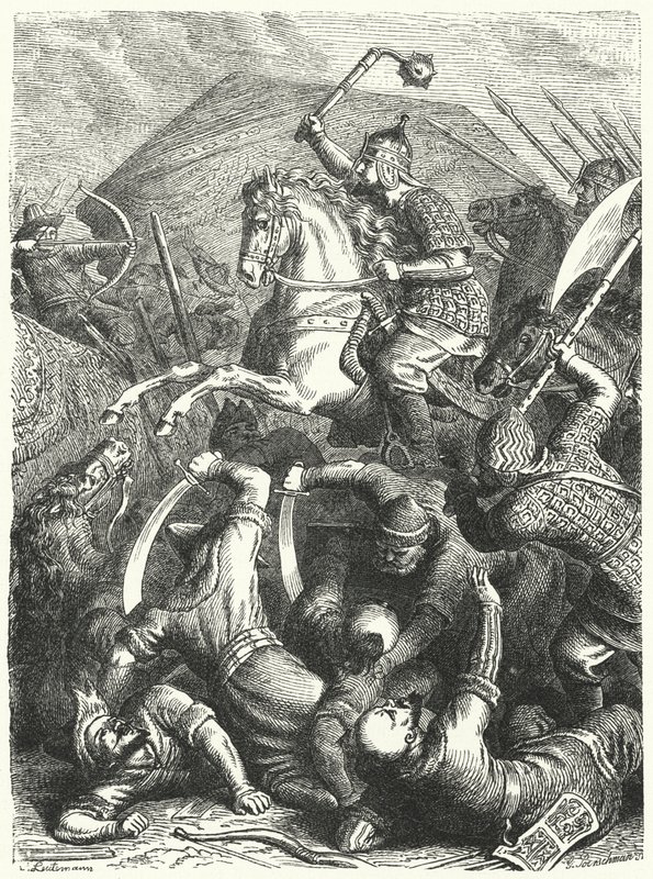 The Cossack military commander Yermak Timofeyevich in battle with the Tatars of Kuchum Khan by Heinrich Leutemann