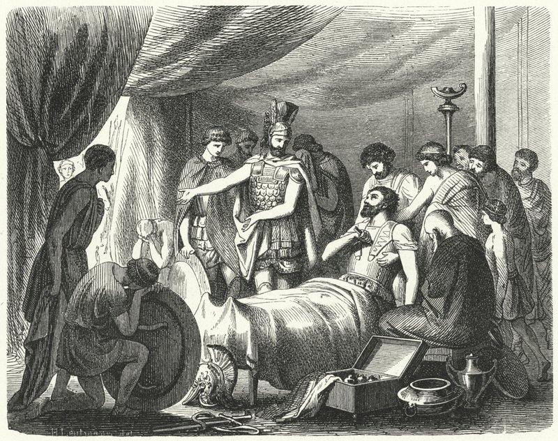 The death of Epaminondas, 362 BC by Heinrich Leutemann