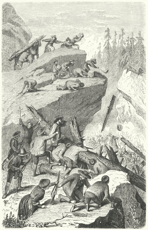 Tyrolean rebels fighting the French army at the Battle of the Sachsenklemme by Heinrich Leutemann