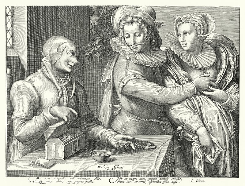 A Young Man Choosing Love of Beauty Rather Than Riches by Hendrik (after) Goltzius