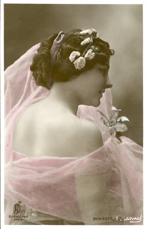 Woman in pink scarf by Henri (after) Manuel