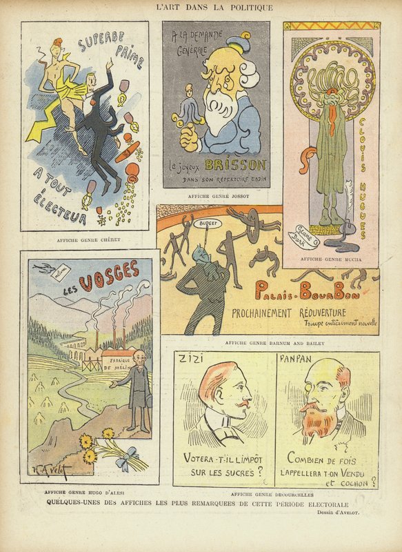 Imagined French election posters, illustration for Le Rire by Henri Avelot