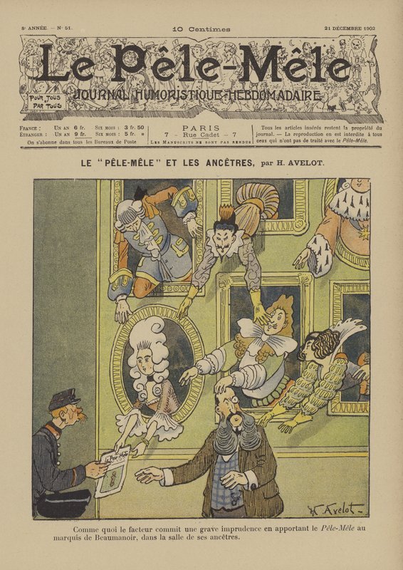Le Pele-Mele and the ancestors. Illustration for Le Pele-Mele, 1902 by Henri Avelot