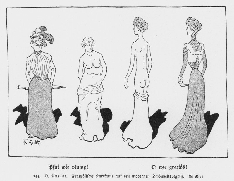 Pooh, How Plump! Oh, How Graceful!, French cartoon from Le Rire on the modern concept of beauty by Henri Avelot