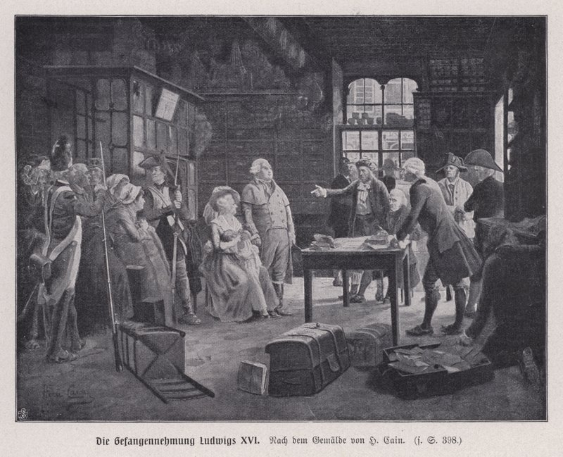 Arrest of King Louis XVI of France and his family at Varennes while trying to escape after the French Revolution by Henri Cain