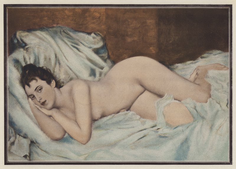 Nude Woman on a Bed by Henri Lucien (after) Doucet