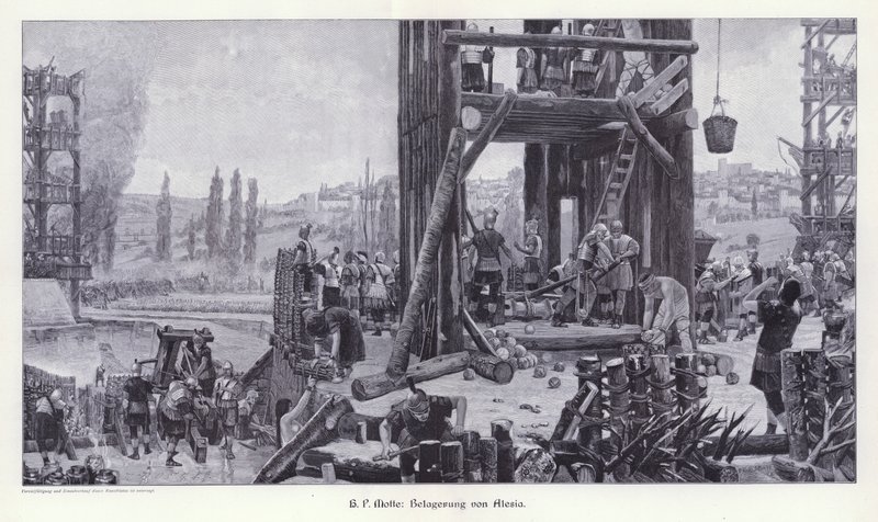 Siege of Alesia, Gaul, 52 BC, Illustration from Moderne Kunst in Meister-Holzschnitten (Richard Bong, Berlin, c. 1904) by Henri Paul (after) Motte