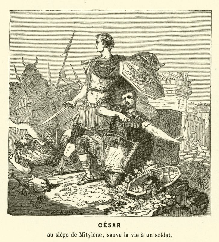 Julius Caesar Saving the Life of a Soldier at the Siege of Mitylene, Lesbos, Greece, 81 BC by Henri de (after) Montaut