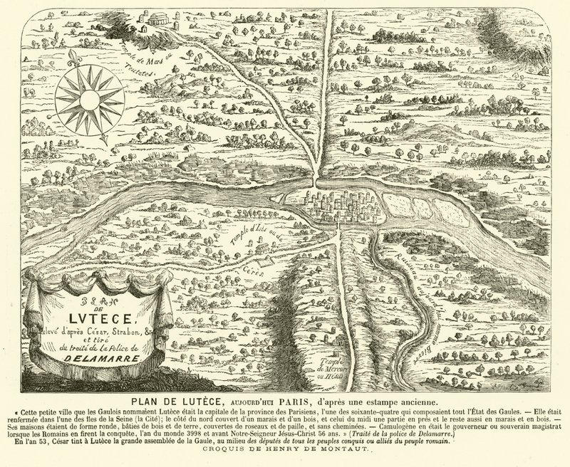 Plan of the Roman city of Lutetia, site of modern Paris by Henri de (after) Montaut