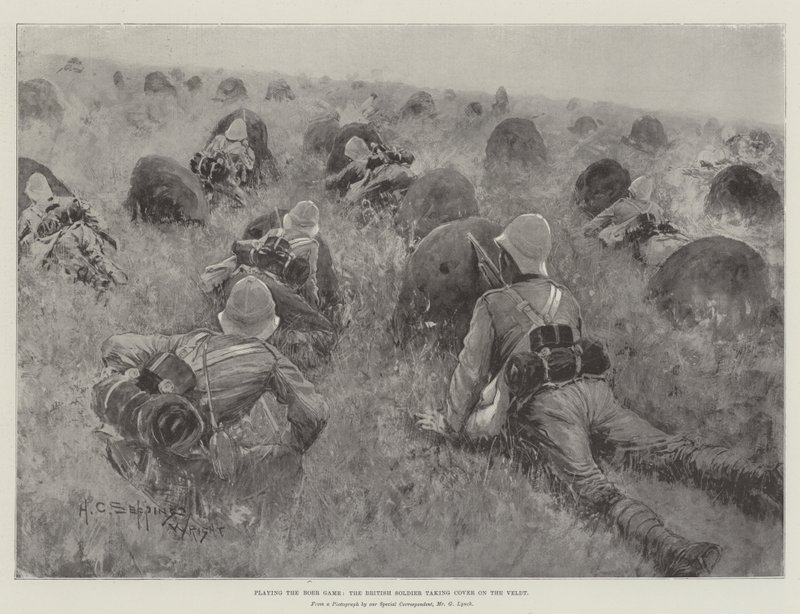Playing the Boer Game, the British Soldier taking Cover on the Veldt by Henry Charles Seppings Wright