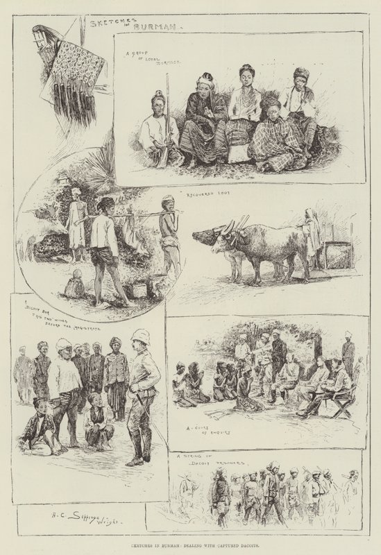 Sketches in Burmah, dealing with Captured Dacoits by Henry Charles Seppings Wright
