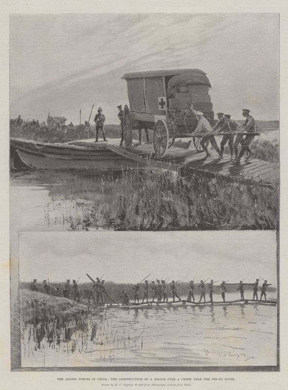 The Allied Forces in China, the Construction of a Bridge over a Creek near the Pei-ho River by Henry Charles Seppings Wright