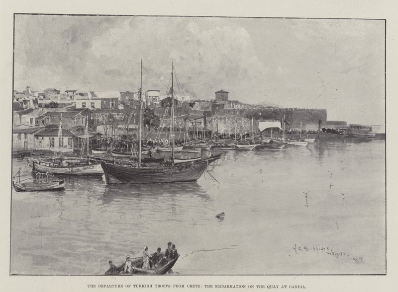 The Departure of Turkish Troops from Crete, the Embarkation on the Quay at Candia by Henry Charles Seppings Wright