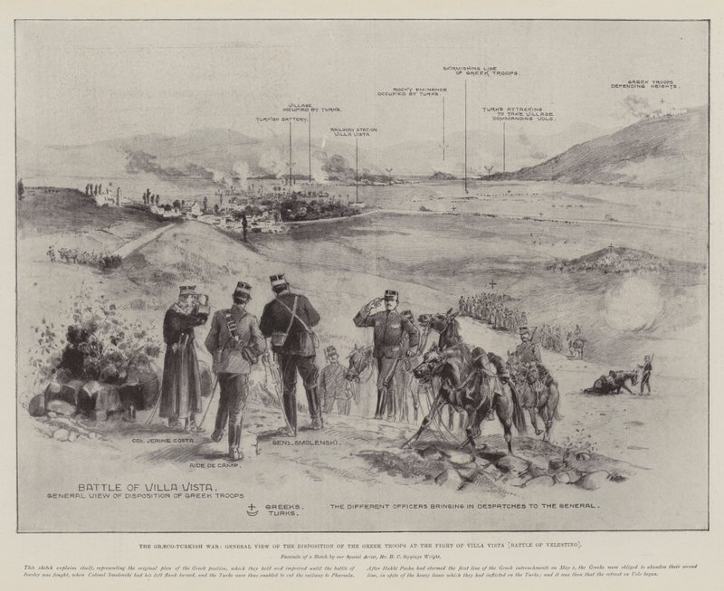 The Graeco-Turkish War, General View of the Disposition of the Greek Troops at the Battle of Velestino by Henry Charles Seppings Wright