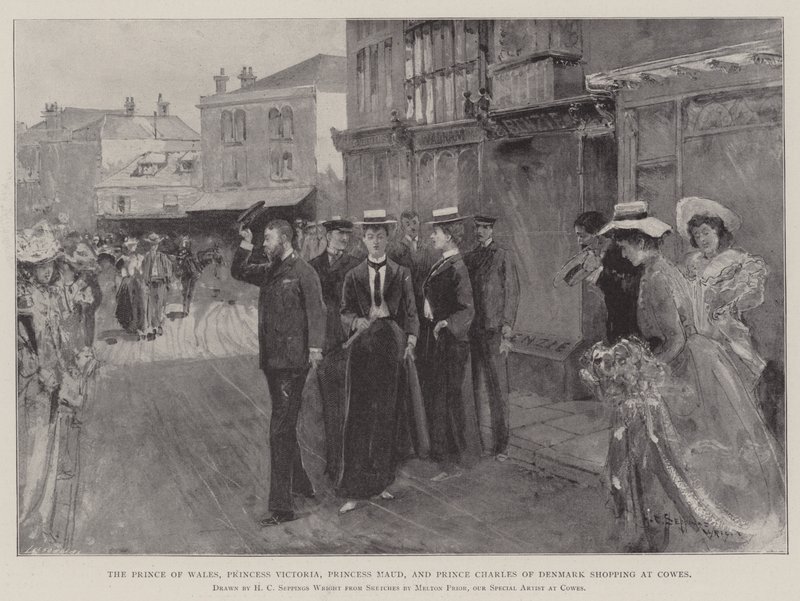 The Prince of Wales, Princess Victoria, Princess Maud, and Prince Charles of Denmark Shopping at Cowes by Henry Charles Seppings Wright