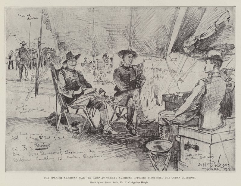 The Spanish-American War, in Camp at Tampa, American Officers Discussing the Cuban Question by Henry Charles Seppings Wright