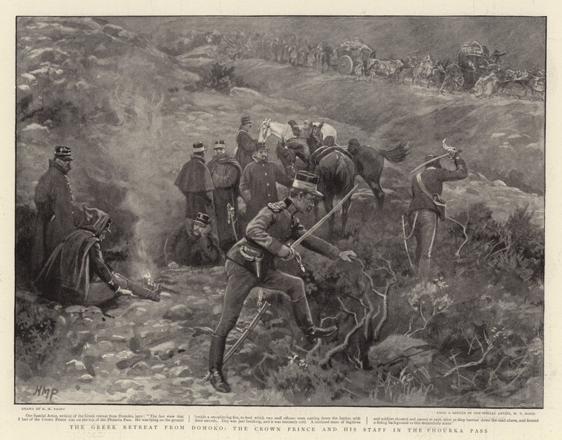 The Greek Retreat from Domoko, the Crown Prince and his Staff in the Phourka Pass by Henry Marriott Paget