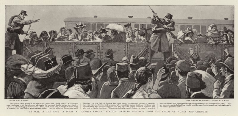 The War in the East, a scene at Larissa Railway Station, keeping Fugitives from the Trains of Women and Children by Henry Marriott Paget