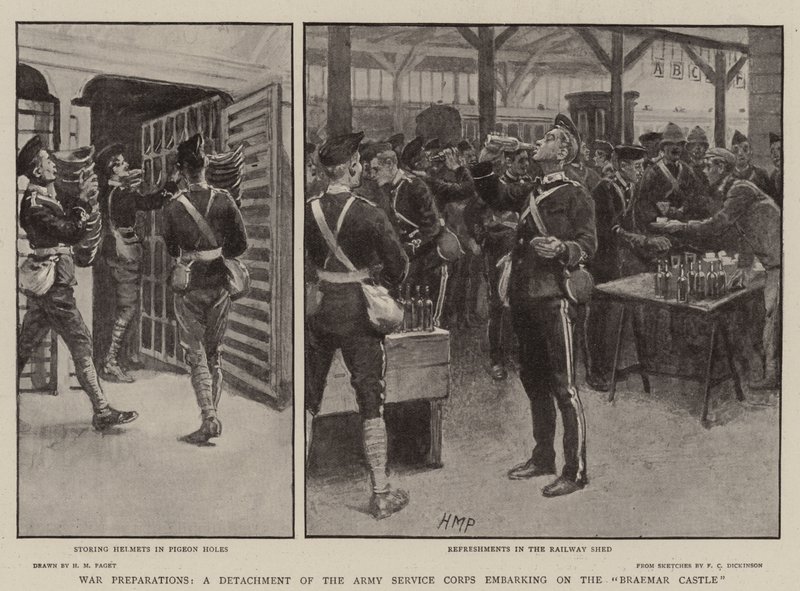 War Preparations, a Detachment of the Army Service Corps Embarking on the Braemar Castle by Henry Marriott Paget