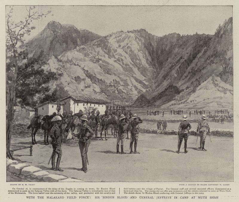 With the Malakand Field Force, Sir Bindon Blood and General Jeffreys in Camp at Muta Shah by Henry Marriott Paget