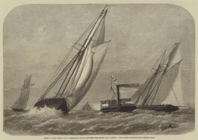 International Yacht-Races, Triangular Match between the Sappho and Cambria, the Yachts rounding the Umpires Boat by Henry Spernon Tozer