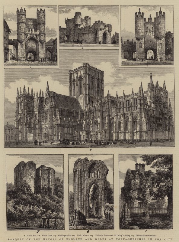 Banquet of the Mayors of England and Wales at York, Sketches in the City by Henry William Brewer