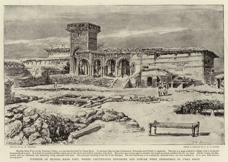 Interior of Mundia Khar Fort, where Lieutenants Edwardes and Fowler were imprisoned by Umra Khan by Henry William Brewer