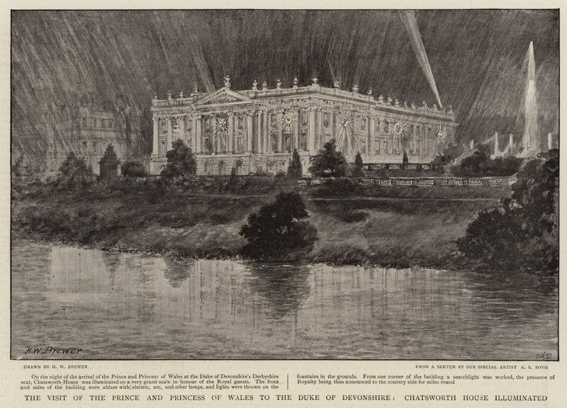 The Visit of the Prince and Princess of Wales to the Duke of Devonshire, Chatsworth House Illuminated by Henry William Brewer