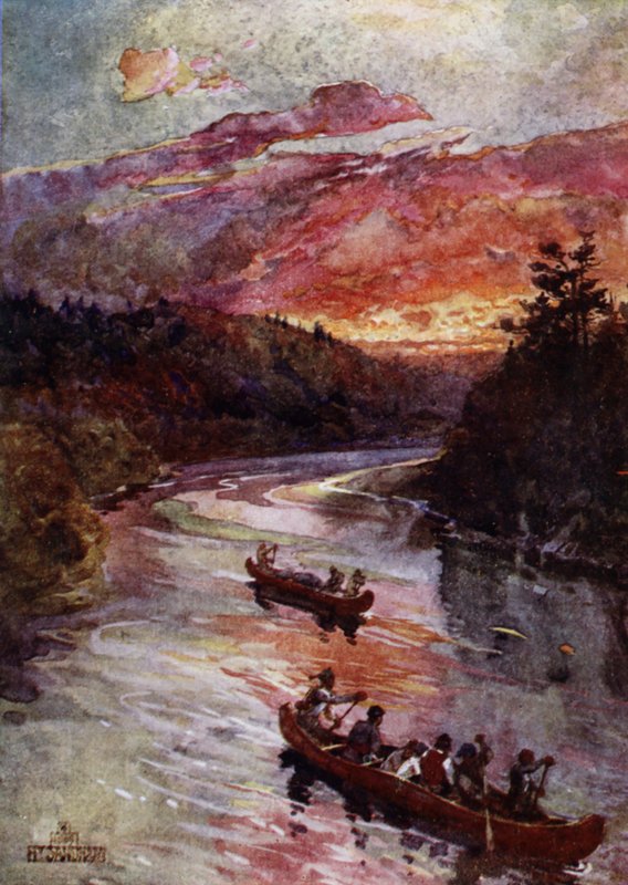 Canoes on a North American river by Henry (after) Sandham