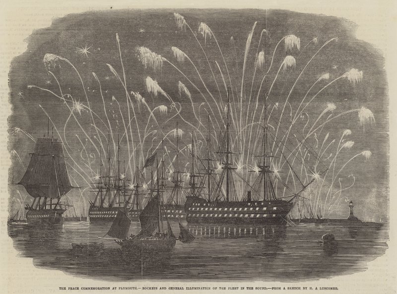 The Peace Commemoration at Plymouth, Rockets and General Illumination of the Fleet in the Sound by Henry A. Luscombe