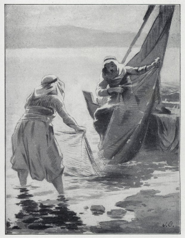 Washing Nets at Sea of Galilee (lithograph) by Henry Andrew Harper